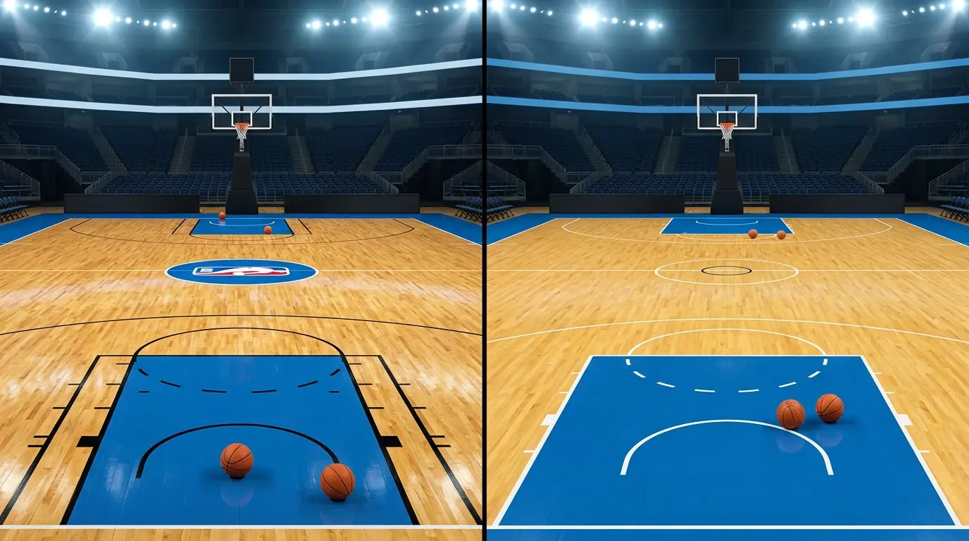 Canchas de NBA y ACB comparadas lado a lado con jugadores en acción